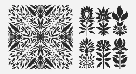 Poster Traditional historical ethnic Indian ornament. Floral natural stylized motif. Arabesque and intricate decorative silhouettes. © ArinaKram
