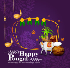 South Indian Festival Pongal Background Template Design Vector Illustration Happy Pongal Holiday Harvest Festival of Tamil Nadu  - 556912403