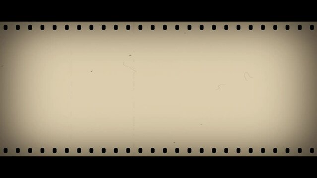 シンプルな映写機・写真フィルムの横スクロールアニメーション素材　10秒ループ　フィルムノイズ　セピア／黄土色／ベージュ
