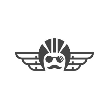 wing helmet person logo design vector sign