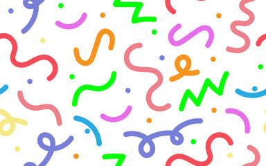 Multicolored doodle lines. Seamless pattern. Creative minimalist design from basic shapes