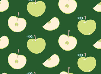 Seamless pattern with apples. Beautiful fruit texture in flat style.