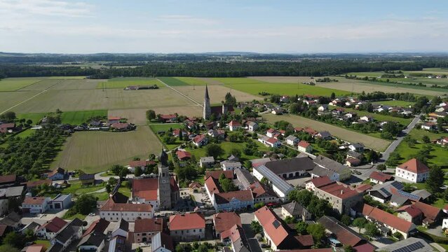 Aigen am Inn Bad F&uuml;ssing Lower Bavarian Village Aerial view over churches and city