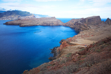 Fototapeta premium Hike on Ponta de Sao Lourenco, Madeira, Portugal. Popular touristic destination. Nature reserve in Madeira island.