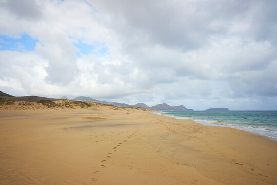 Beach in Porto Santo island, Portugal. Footprints in sand.