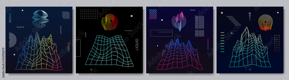 Poster vector illustration. abstract surreal background. memphis pattern. geometric shape. design elements 