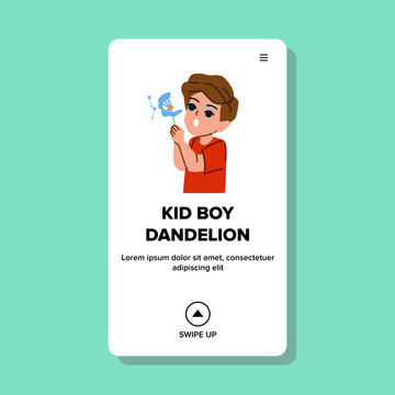 kid boy dandelion vector. child summer, nature fun, spring joy, happy meadow, leisure kid boy dandelion web flat cartoon illustration