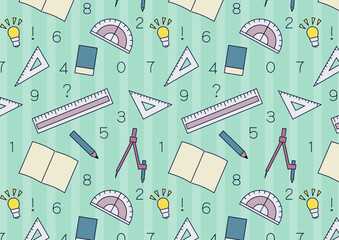 シームレス算数文具アイコン背景パターン_ランダム_カラフル