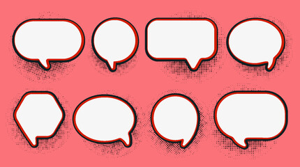 colorful Set of speak bubble text, chatting box, message box outline cartoon vector illustration design. comic and Balloon doodle style of thinking sign symbol.