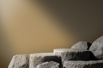 abstract geometric Stone and Rock shape background, showcase for product 3d render.	
