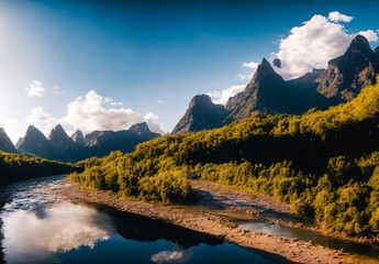 landscape mountain with clear sky and forest good for background