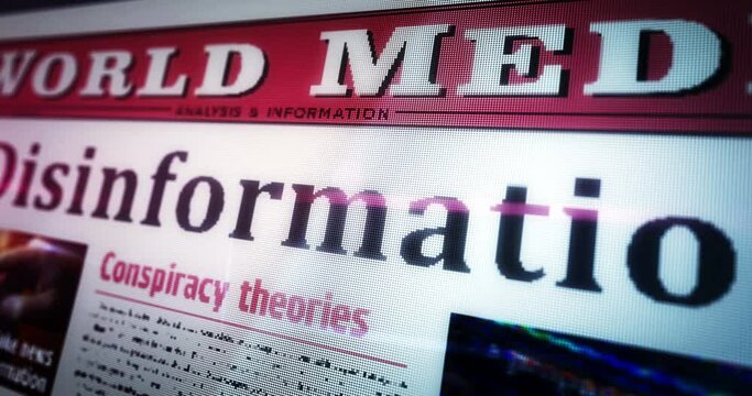 Disinformation fake news, manipulation and propaganda daily newspaper reading on mobile tablet computer screen. Touch screen with headlines news abstract concept 3d.