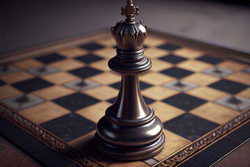 King chess piece standing on a chess board, Generative AI