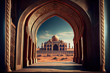 Mughal palace, or mughal architecture arches, Generative AI