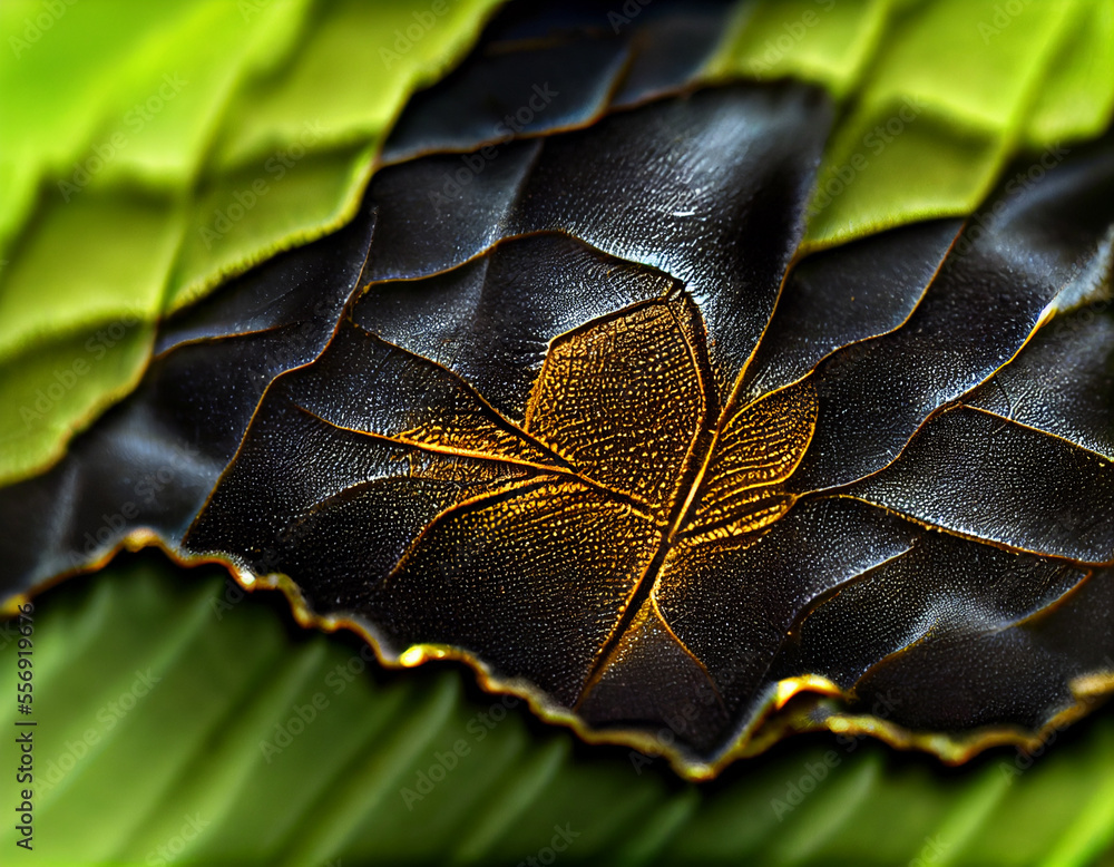 Aufkleber Close up Beautiful abstract leaf in light. Minimalism modern style concept. Dark Background pattern for design.	