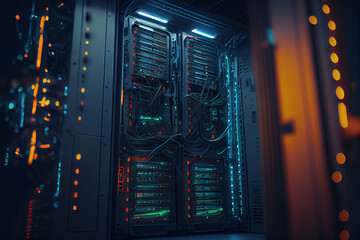 Naklejka premium Data Server or Network Technology Background, Generative AI