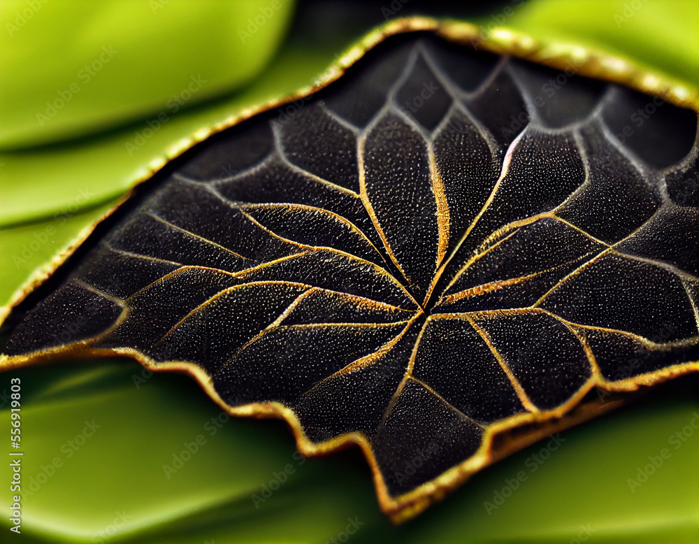 Aufkleber Close up Beautiful abstract leaf in light. Minimalism modern style concept. Dark Background pattern for design.	