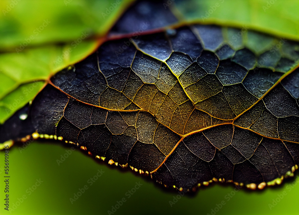 Aufkleber Close up Beautiful abstract leaf in light. Minimalism modern style concept. Dark Background pattern for design.	