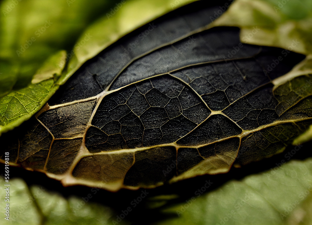 Aufkleber Close up Beautiful abstract leaf in light. Minimalism modern style concept. Dark Background pattern for design.	