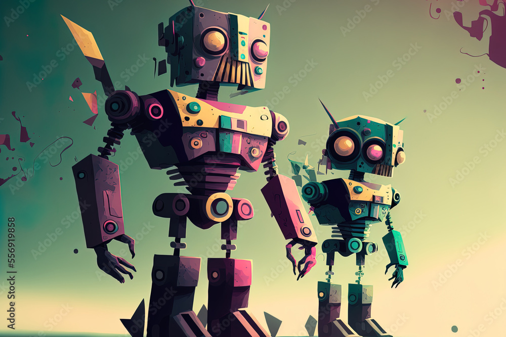 Poster robots in flat form. generative ai