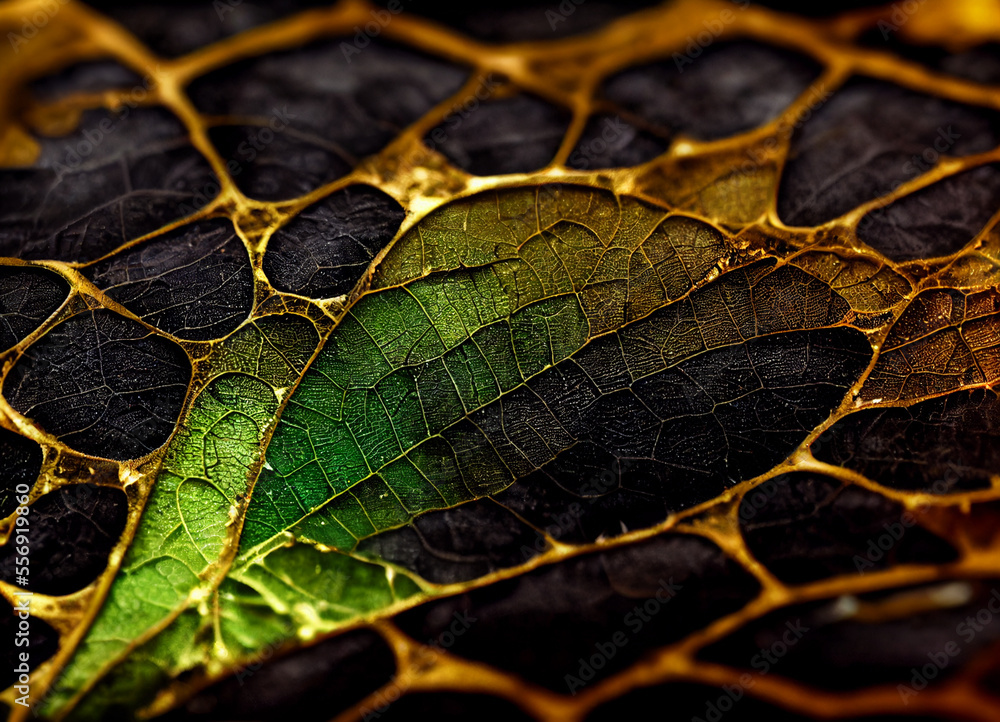 Aufkleber Close up Beautiful abstract leaf in light. Minimalism modern style concept. Dark Background pattern for design.	