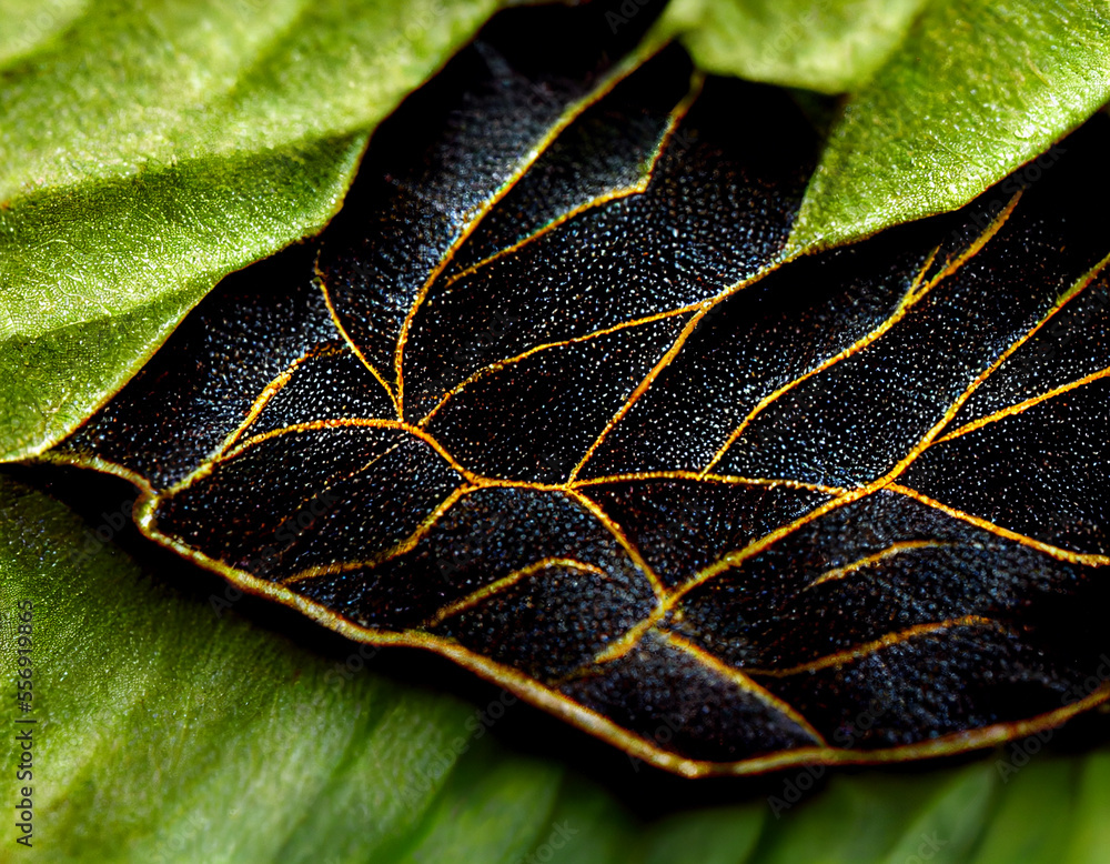 Aufkleber Close up Beautiful abstract leaf in light. Minimalism modern style concept. Dark Background pattern for design.	