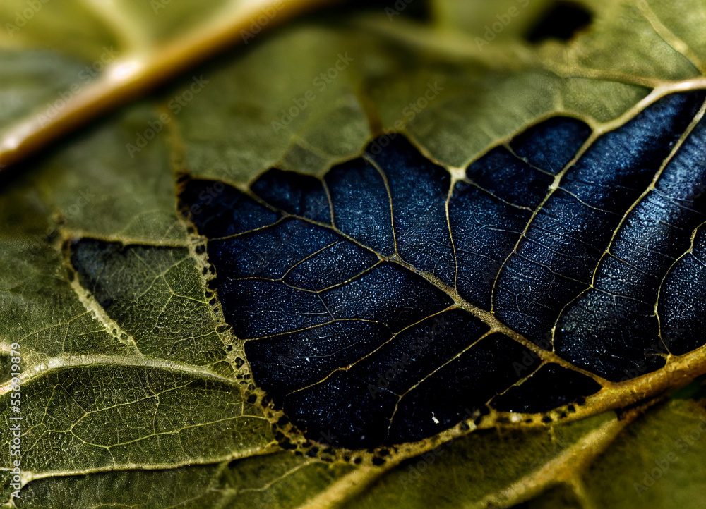 Aufkleber Close up Beautiful abstract leaf in light. Minimalism modern style concept. Dark Background pattern for design.	