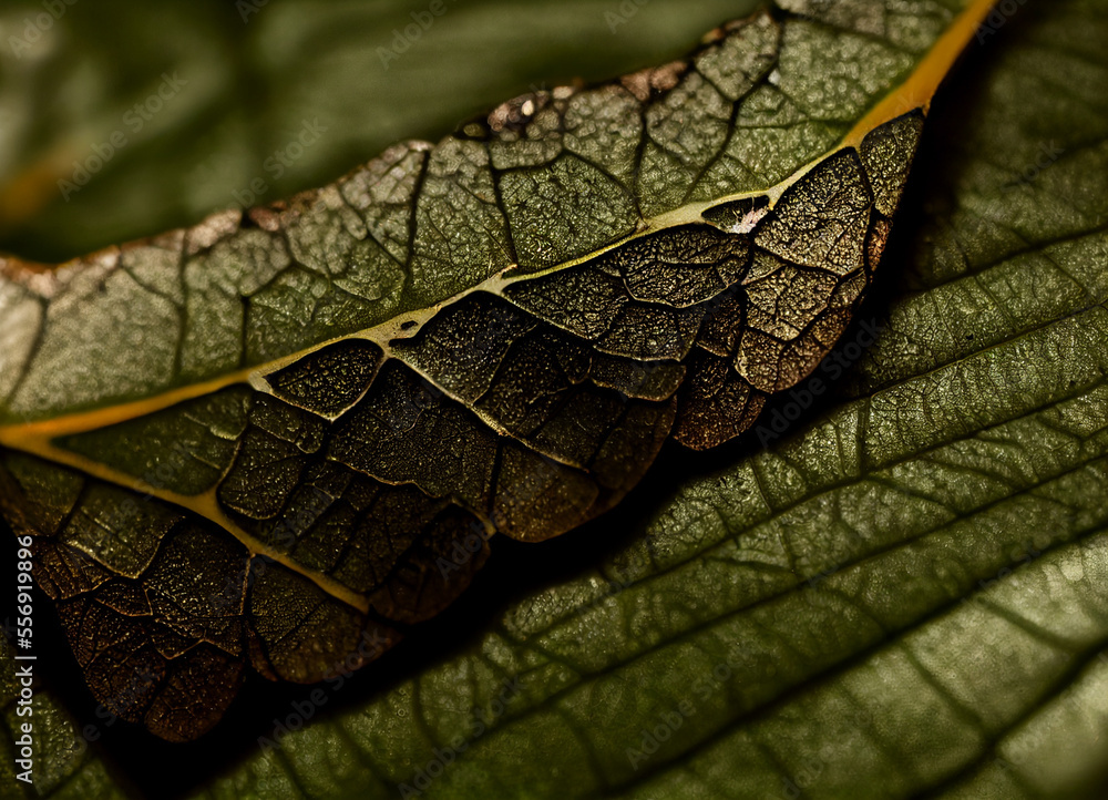 Aufkleber Close up Beautiful abstract leaf in light. Minimalism modern style concept. Dark Background pattern for design.	