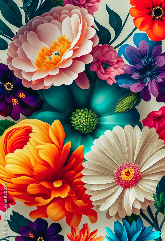 Poster detailed image of colourful flowers on the dark background design pattern