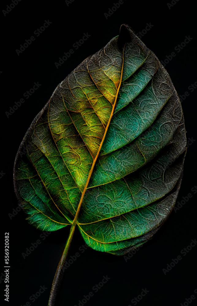Aufkleber close up beautiful abstract leaf in light. minimalism modern style concept. dark background pattern 