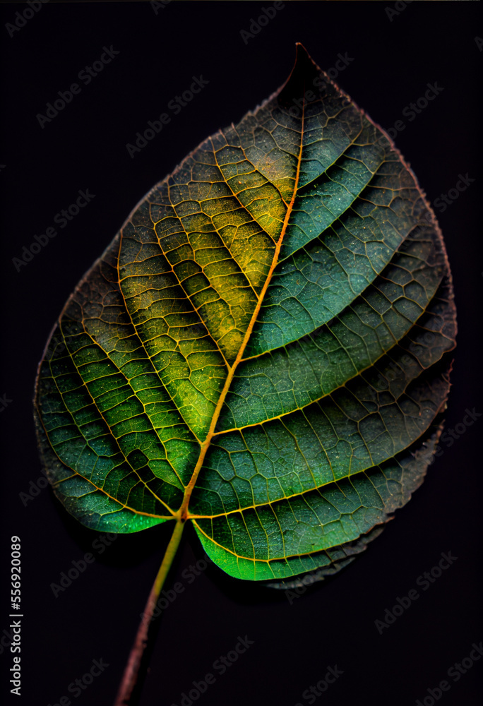 Aufkleber Close up Beautiful abstract leaf in light. Minimalism modern style concept. Dark Background pattern for design.	