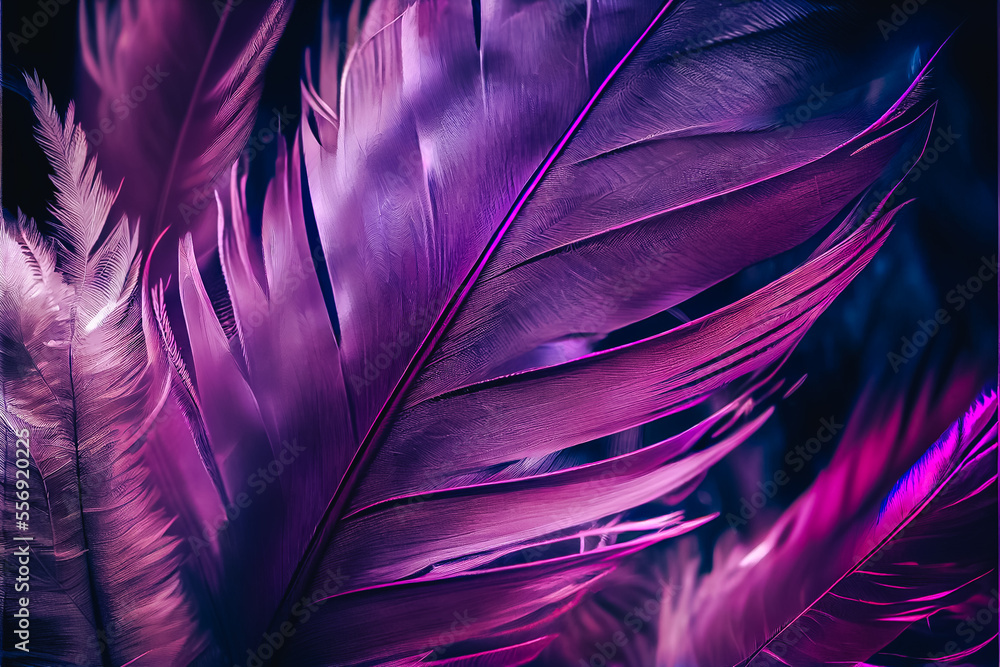 Poster bird feather purple colored light. beautiful background pattern texture for design.