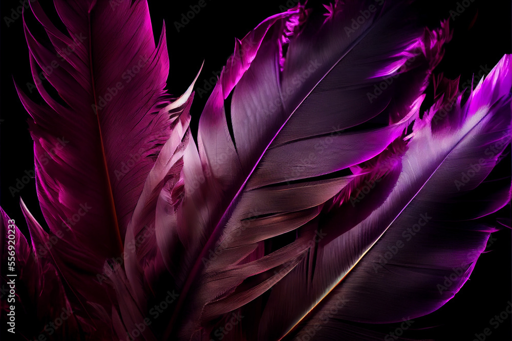 Poster Bird feather purple colored light. Beautiful background pattern texture for design. 