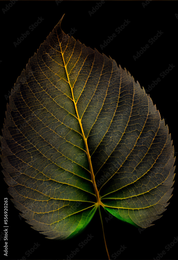 Aufkleber Close up Beautiful abstract leaf in colorful light. Minimalism modern style concept. Dark Background pattern for design.	