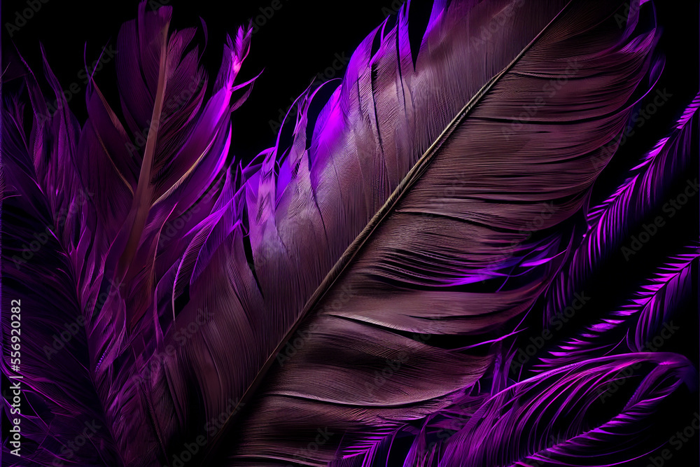 Poster bird feather purple colored light. beautiful background pattern texture for design.