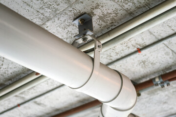 Plumbing pipeline which is installed on the building ceiling stucture, industrial building...