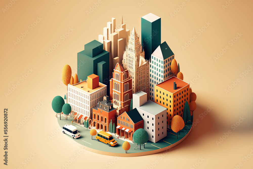 Poster components for an image of a city that symbolize offices. generative ai