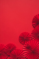 Fototapeta na wymiar Chinese New Year 2023 .Decor pattern fan on red background. Red paper fans .Lunar New Year banner template. Lunar New Year,chinese banner,chinese new year background