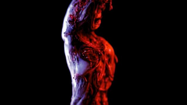 Generative AI animation of surreal painting of a zombie drawing. Digital image painted manipulation Halloween videoloop impressionism style.