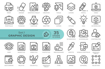 Set of conceptual icons. Vector icons in flat linear style for web sites, applications and other graphic resources. Set from the series - Graphic Design. Editable outline icon.	