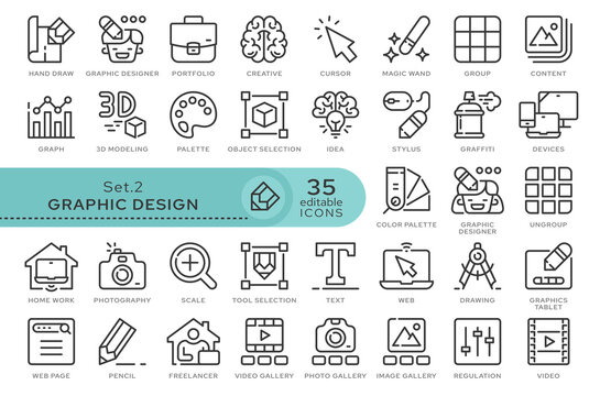 Set of conceptual icons. Vector icons in flat linear style for web sites, applications and other graphic resources. Set from the series - Graphic Design. Editable outline icon.	