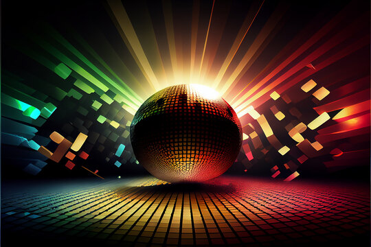 Retro Colorful Disco Background With Mirror Ball  And Spotlights On The Dancefloor