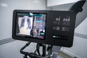 Medical x-rays equipment and devices in the operating room of a hospital emergency room