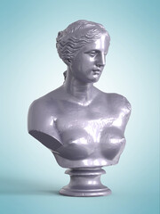 Statue of Venus de Milo. Creative concept colorful neon image with ancient greek sculpture Venus. 3D illustration