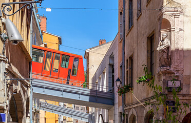 the cable car connects the old town with the hill Fourviere