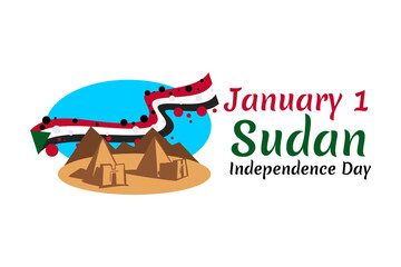 January 1, Sudan Independence Day Vector Illustration. Suitable for greeting card, poster and banner.