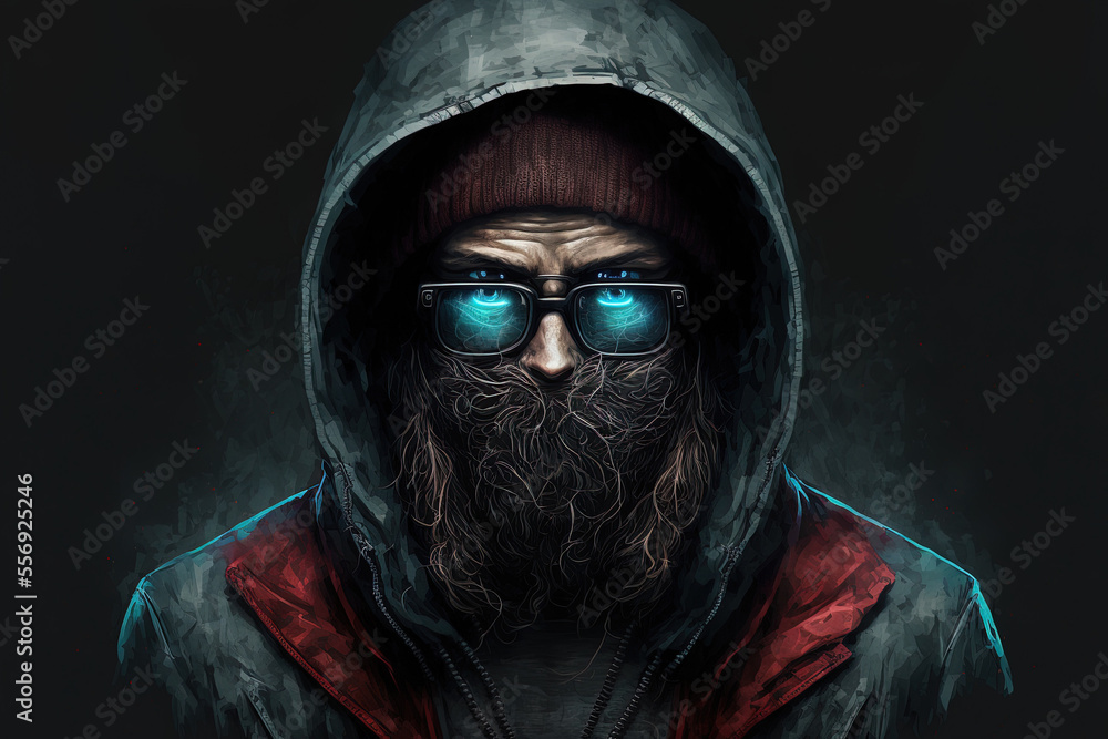Poster hacker in disguise in a portrait. generative ai