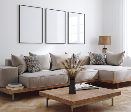 Frame Mockup In Modern Home Interior Background, 3d Render