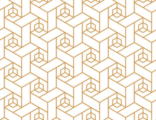 The geometric pattern with lines. Seamless vector background. White and gold texture. Graphic modern pattern. Simple lattice graphic design