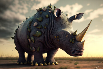 Fototapeta premium Cartoons, images, characters, designs, horned creatures, wild and humorous african rhinos. Generative AI
